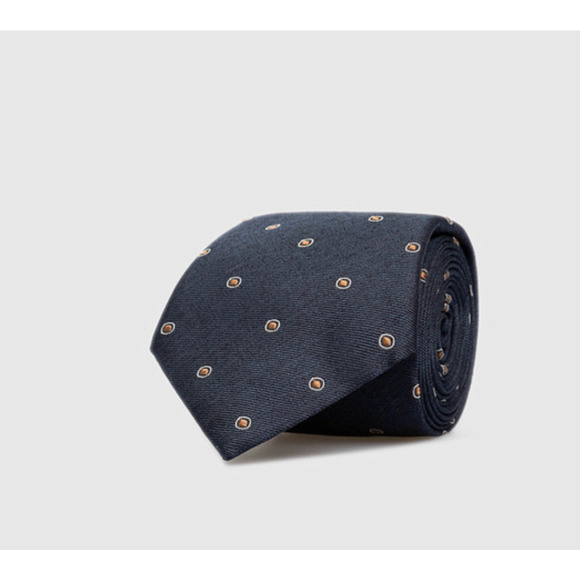 Brunello Cucinelli navy silk tie Embroidered 6.5cm twill